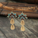 Elegant Lotus Water Drop Women's Vintage Silk Burnt Blue Earrings