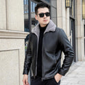 White Mink Velvet Fleece-lined Thick Loose Casual Leather Jacket For Men