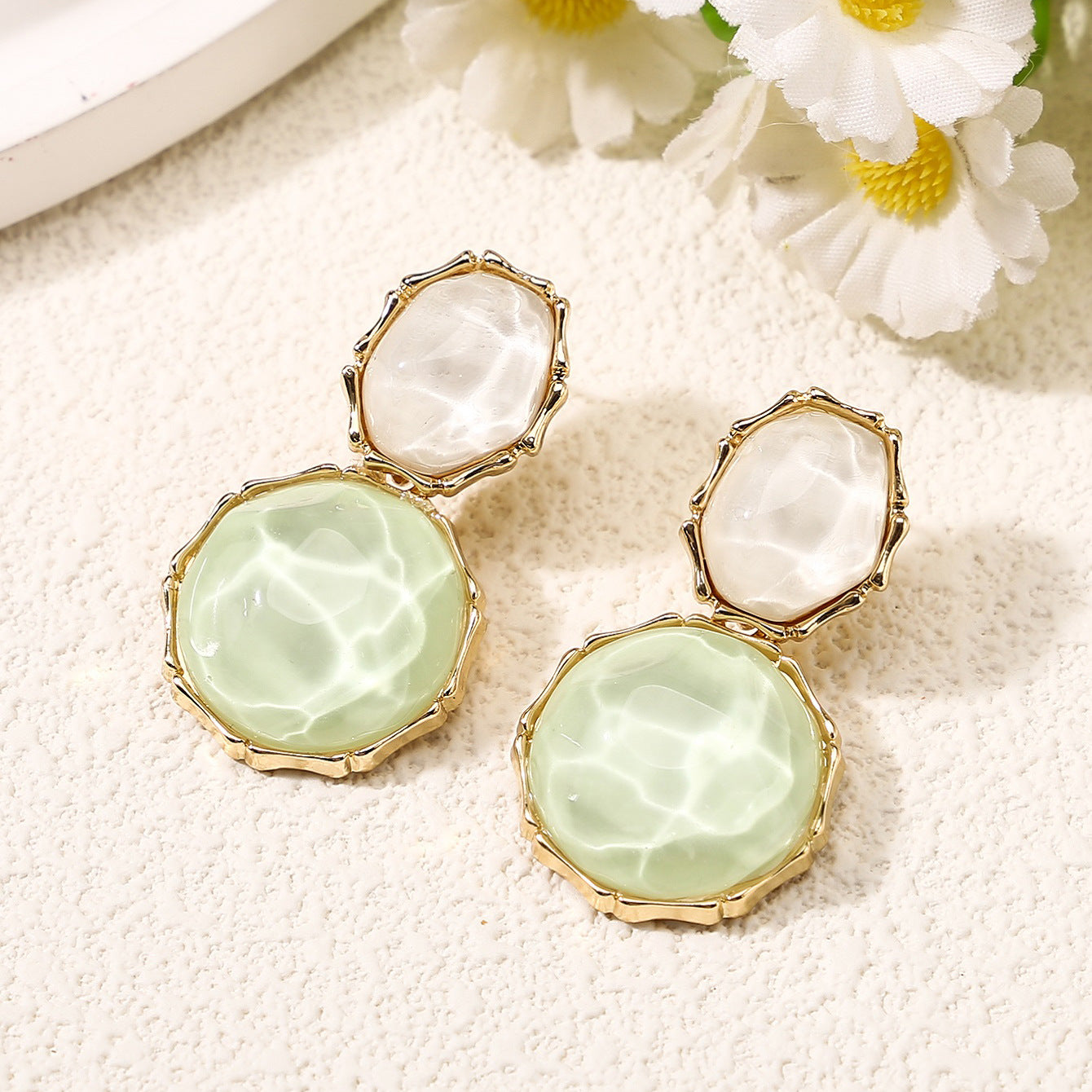 Asymmetric Light Green Creative Water Pattern Irregular Oval Earrings