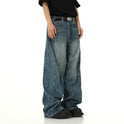 Men's Patchwork Jeans Washed Loose Drooping Wide-leg Straight Trousers