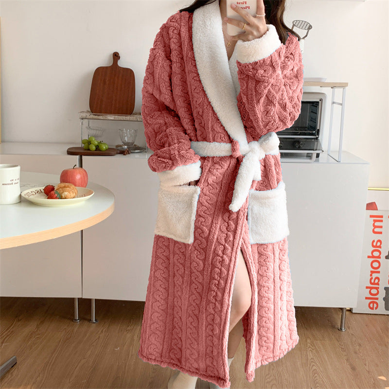 Women's Coral Velvet Pajamas Plush Nightgown Bathrobe