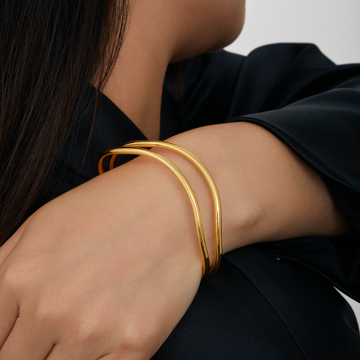 INS Internet Celebrity Design Brass 18K Gold Smooth Bracelet