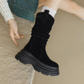 Thick-soled Round-toe Frosted Pleated Pile Style Boots