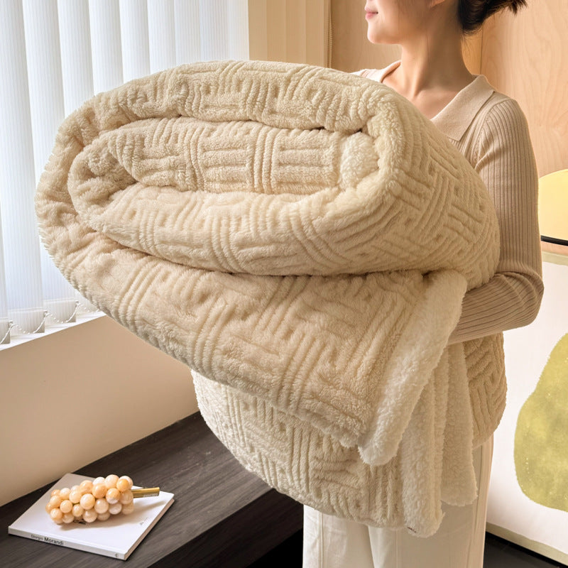 Double-layer Jacquard Lambswool Thickened Warm Blanket