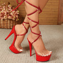 Women's Rhinestones Lace-up High-heeled Sandals