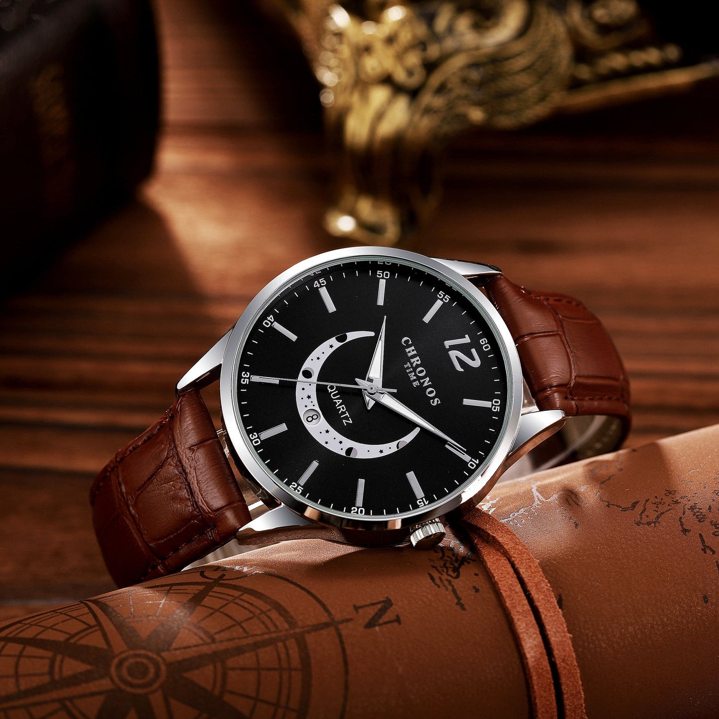 Men's Fashion Quartz Watch Genuine Leather Strap