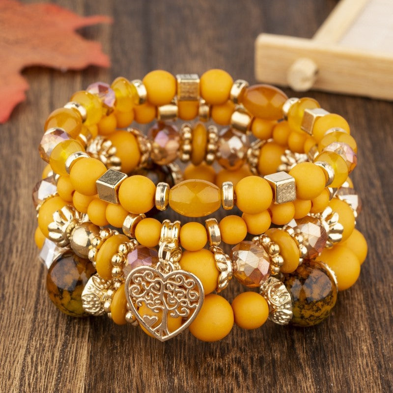 Bohemian National Style Crystal Peach Heart Multi-layer Bracelet