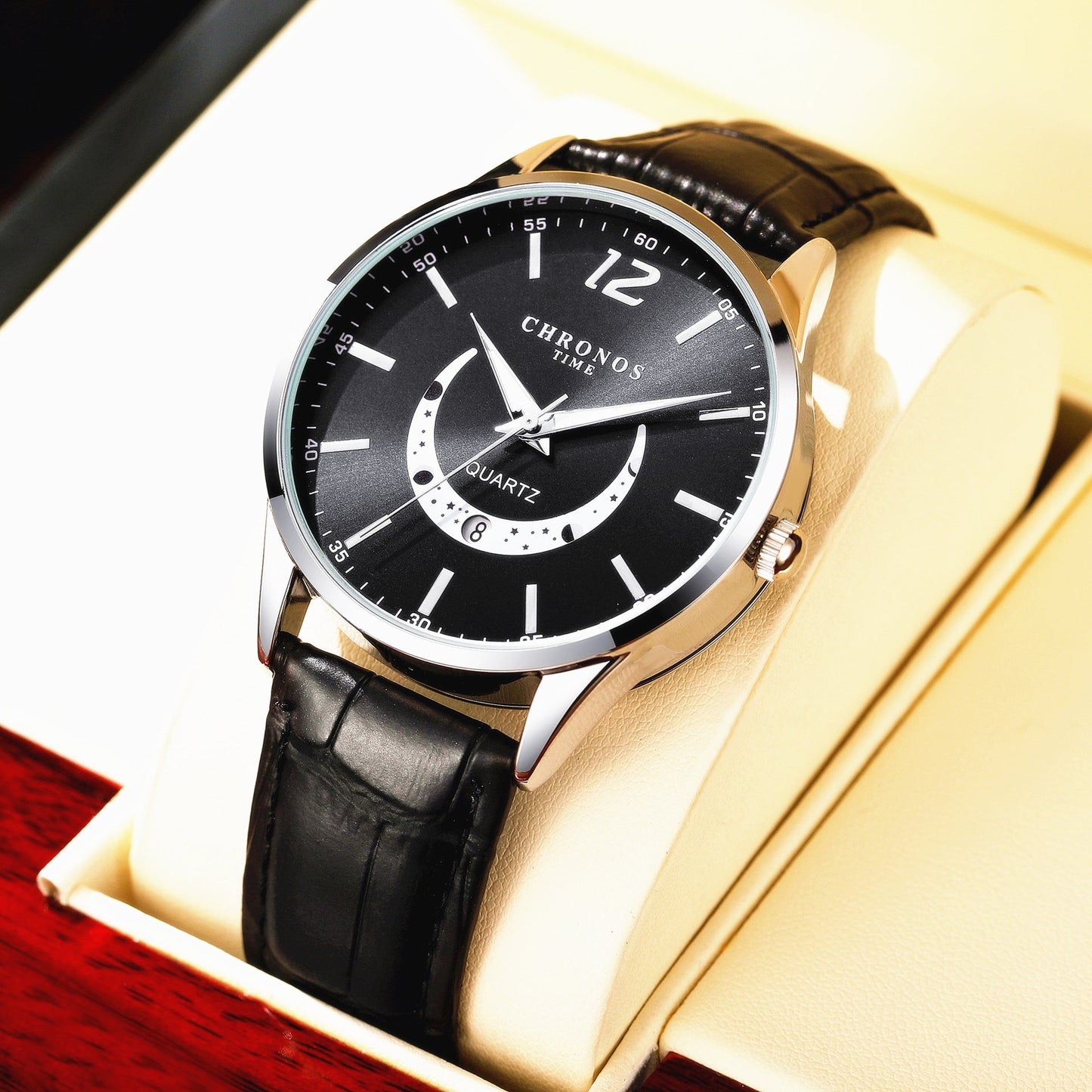 Men's Fashion Quartz Watch Genuine Leather Strap