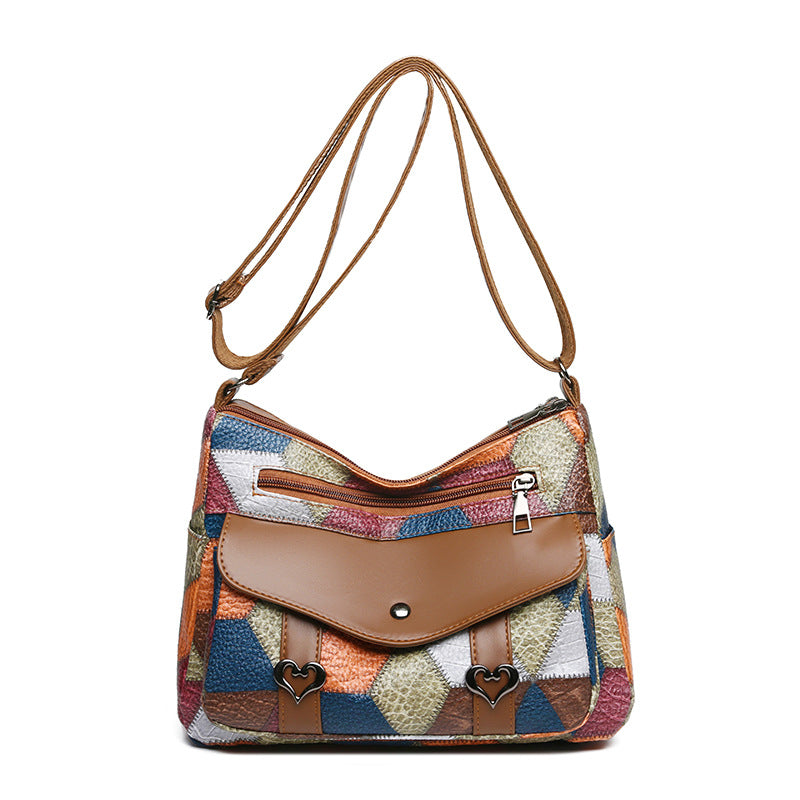 Women's Shoulder Bag All-match Retro Patchwork Contrast Color