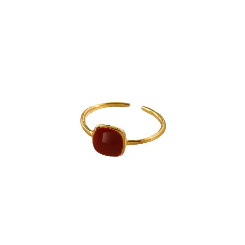 Simple Design Red Square High Sense Ring Female Retro