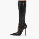 Pointed-toe Hollowed Cross Lace-up Stiletto Heel Sandal Boots