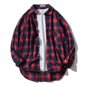 Japanese Style Plaid Long Sleeve Shirt Men Loose-fitting Workwear Jacket