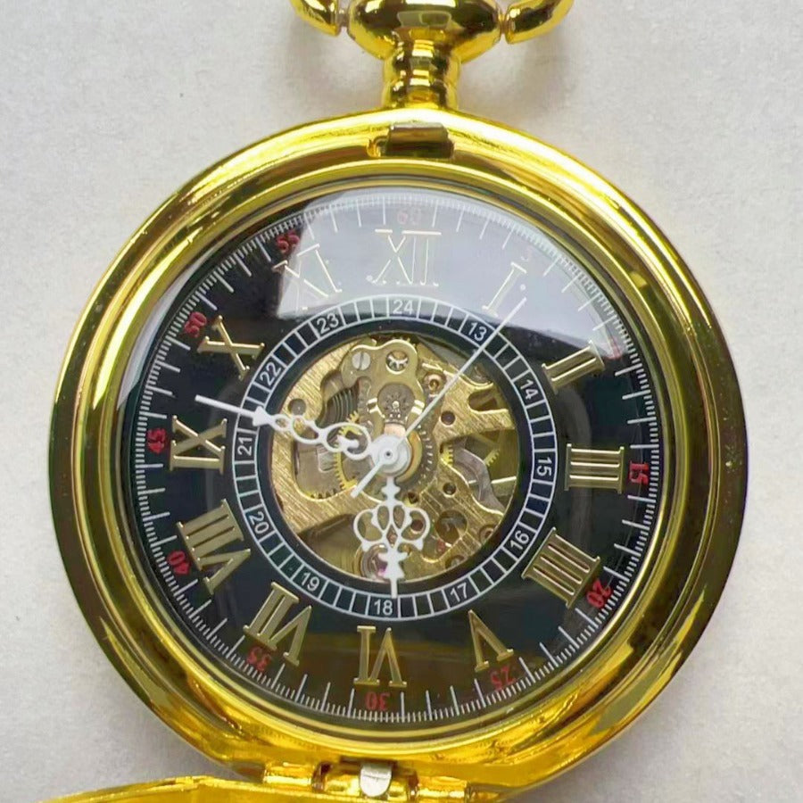 Vintage Engraving Flip Hollow Mechanical Pocket Watch