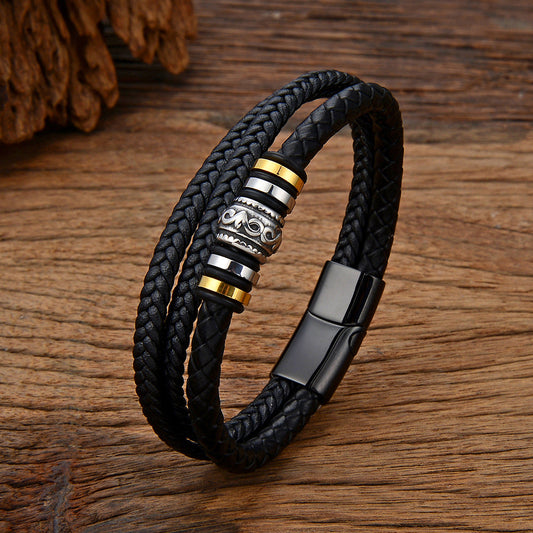 Men's Fashion Stainless Steel Multi-layer Diy Leather Bracelet