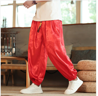 Men's Chinese Style Dragon Print Lantern Harem Pants