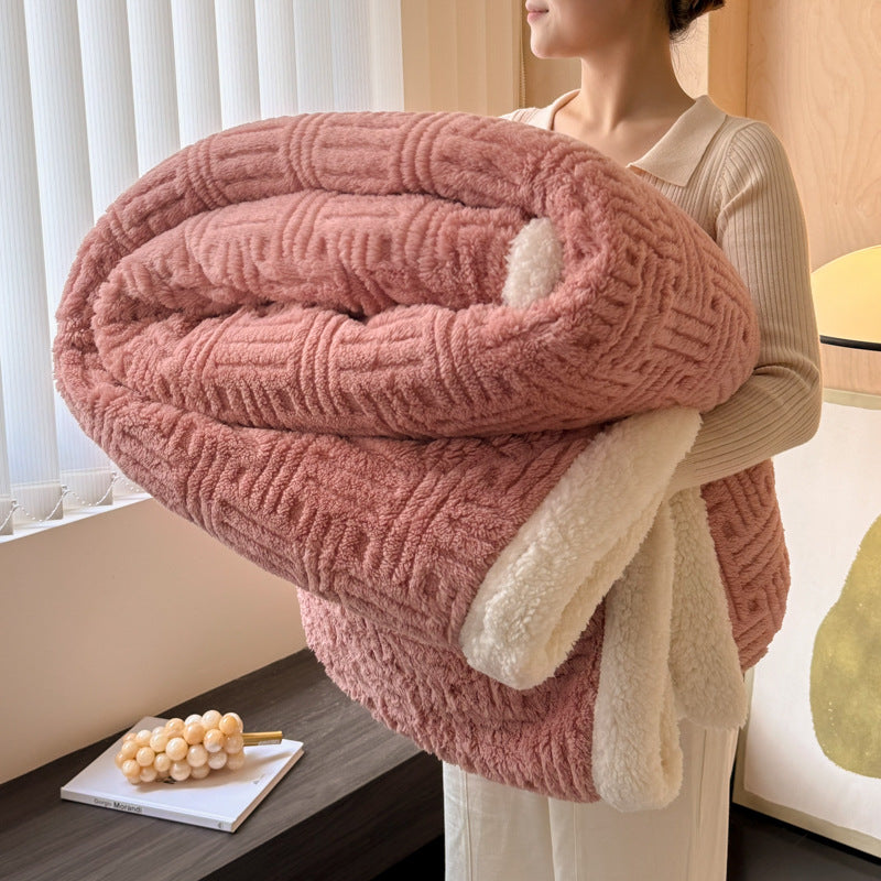 Double-layer Jacquard Lambswool Thickened Warm Blanket