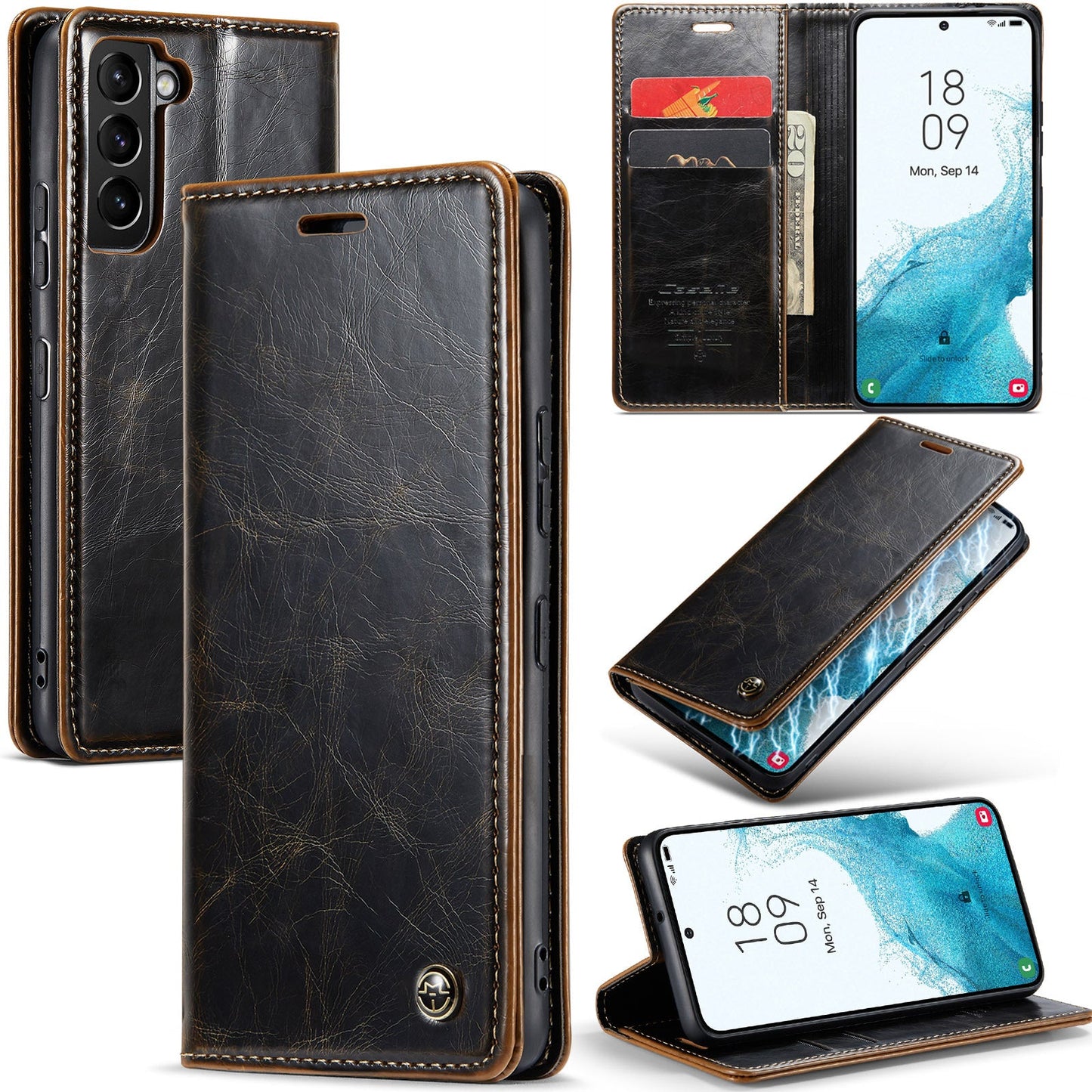 Crazy Horse Pattern Phone Case Card Flip A55 Mobile Phone Leather Case