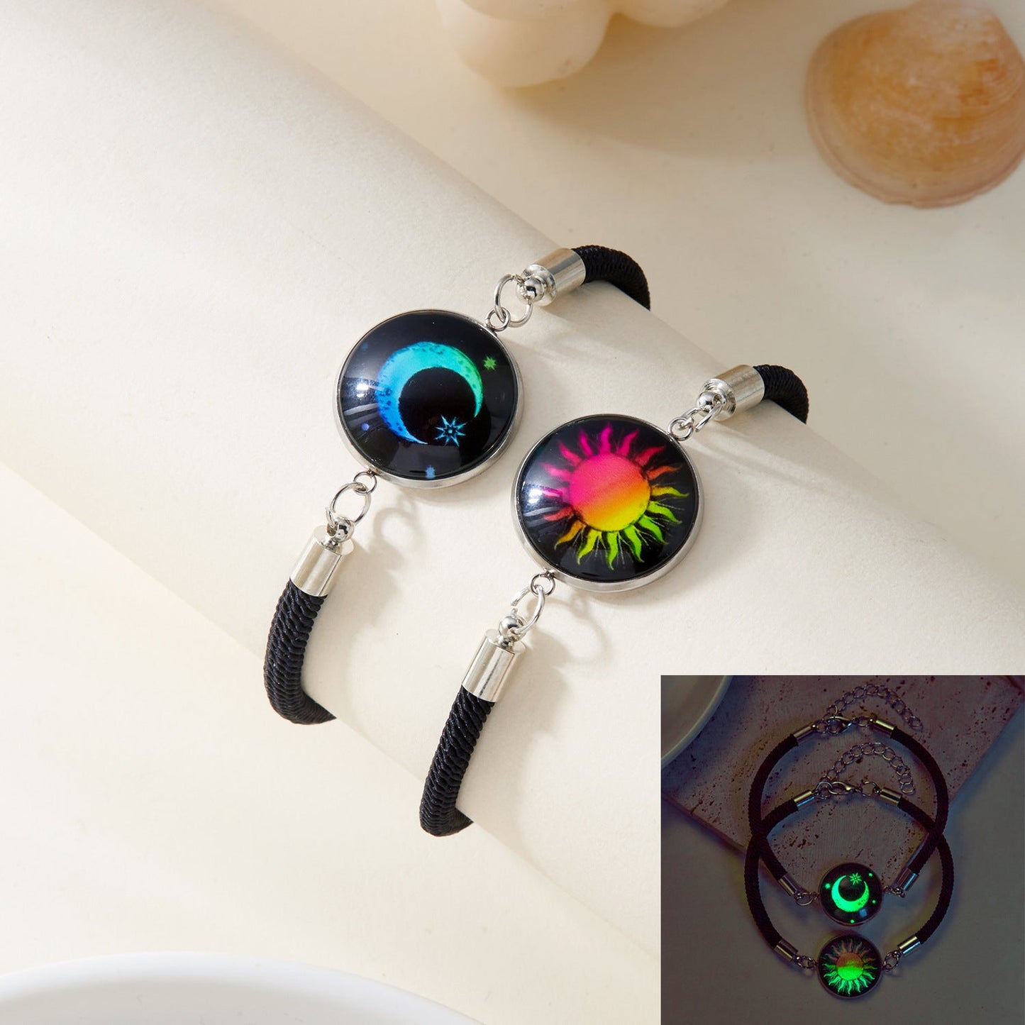 Sun Moon Stainless Steel Valentine's Day Couple Round Luminous Bracelet