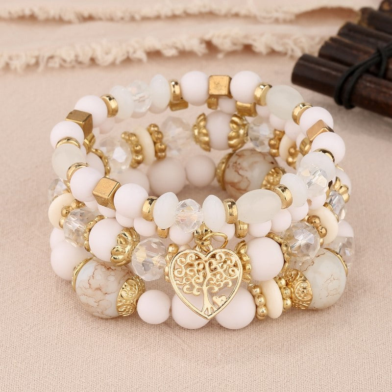 Bohemian National Style Crystal Peach Heart Multi-layer Bracelet