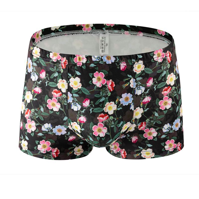 Printed Milk Silk Comfortable Breathable Multi-color Rose Boxers