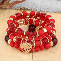 Bohemian National Style Crystal Peach Heart Multi-layer Bracelet