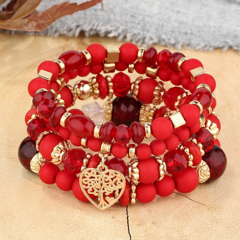 Bohemian National Style Crystal Peach Heart Multi-layer Bracelet