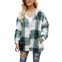 Ladies Plaid Coat Hooded Casual Loose Shirt