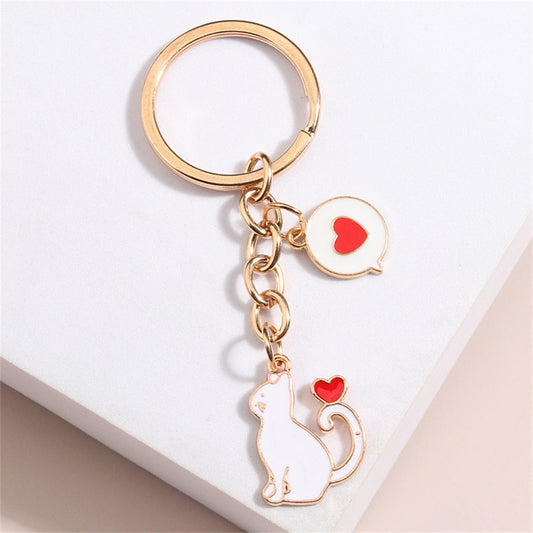 Cartoon Creative Heart Kitten Key Buckle