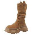 Thick-soled Round-toe Frosted Pleated Pile Style Boots