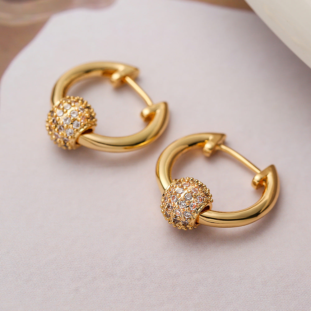 Mini Exquisite Real Gold Plating Zircon Geometry Ear Ring