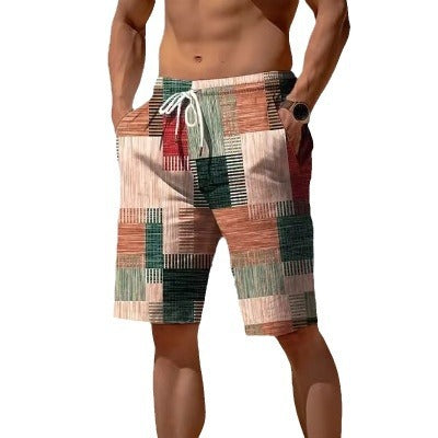 New Summer Breathable Hawaiian Printed Plaid Men's Shorts