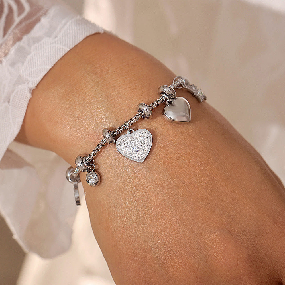 Graceful Personality Heart Shape With Diamond Bracelet Titanium Steel