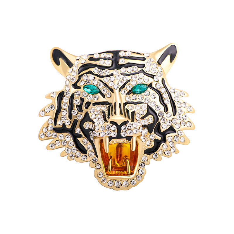 High-end Rhinestone-encrusted Tiger Head Brooch