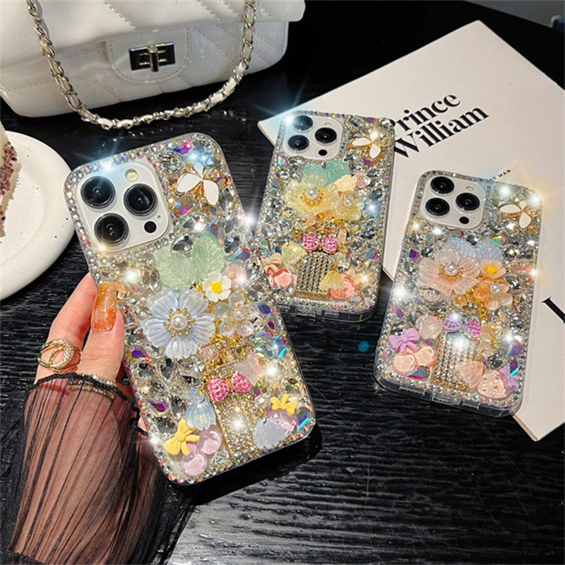 Flower Bow Tie Shell Phone Case Rhinestone