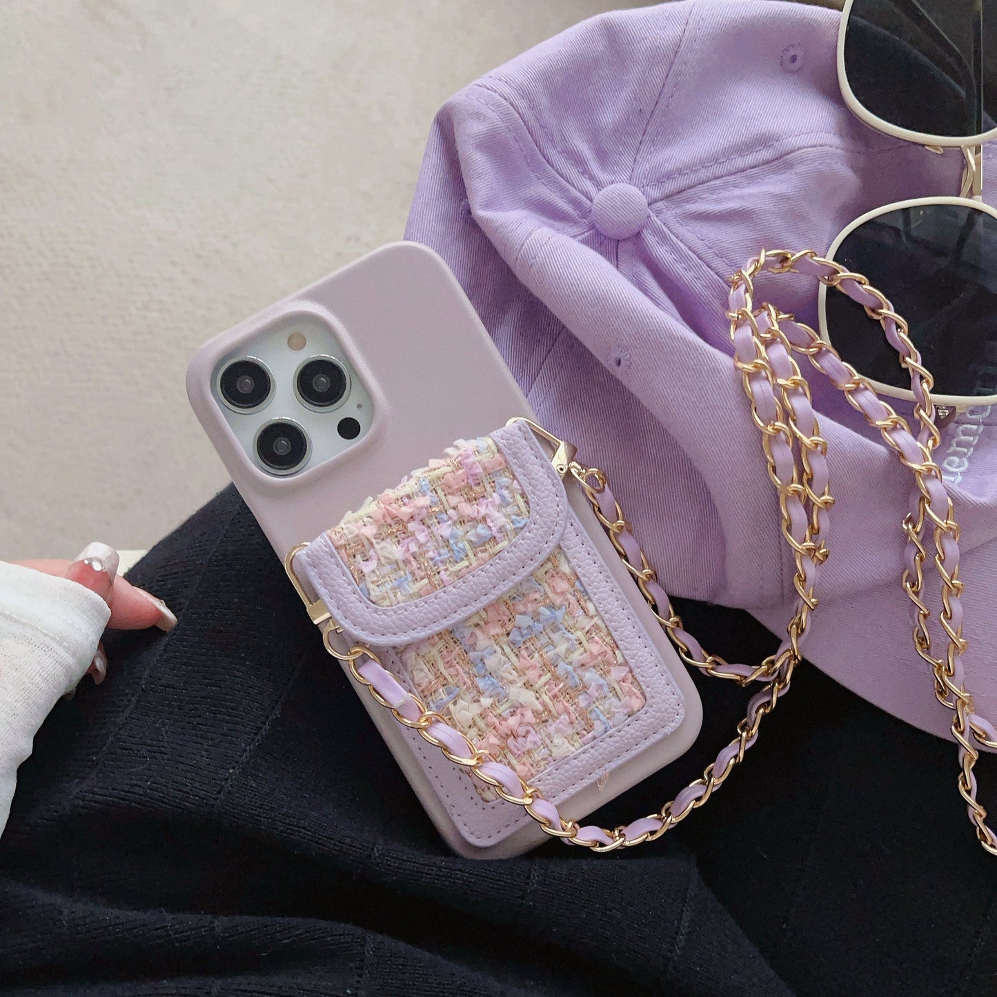 Crossbody Chain Card Holder Can Back Phone Case