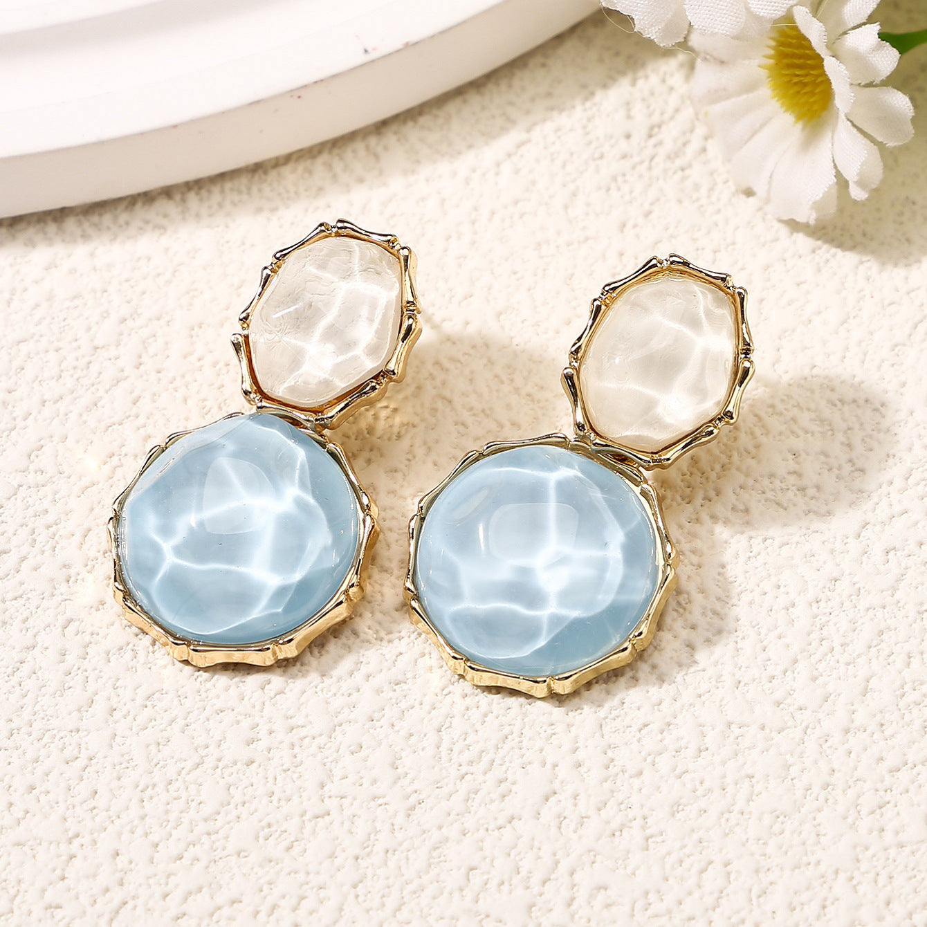 Asymmetric Light Green Creative Water Pattern Irregular Oval Earrings