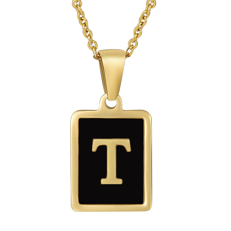 18K Gold Stainless Steel Square Letter Necklace For Women