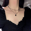 Black Zircon Beaded Double-layer Clavicle Chain