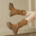 Thick-soled Round-toe Frosted Pleated Pile Style Boots