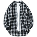 Japanese Style Plaid Long Sleeve Shirt Men Loose-fitting Workwear Jacket