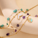 Blue Purple Artificial Stone Pearl Chain Love Dolphin Pendant Double Chain Bracelet