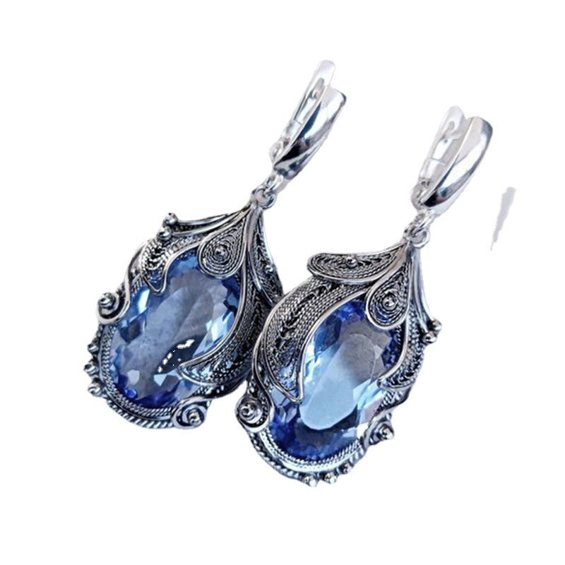 Fashion Imitation Platinum Inlaid Blue Zircon Women's Creative Drop Earrings