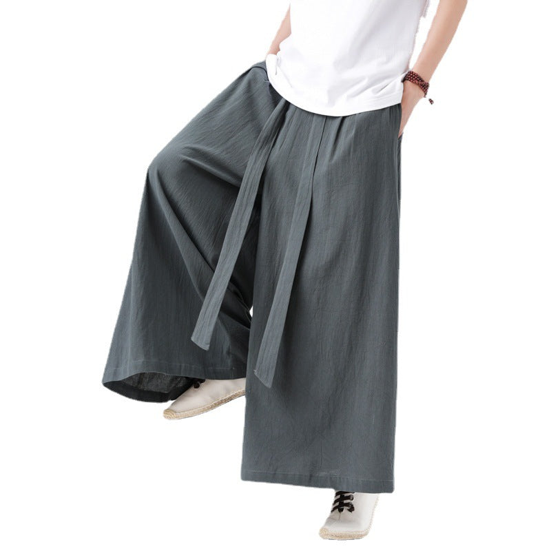 Cotton And Linen Plus Size Loose Trousers Men's Chinese Style