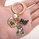 Simple Black Cat Wreath Pearl Keychain Cute Small Pendant