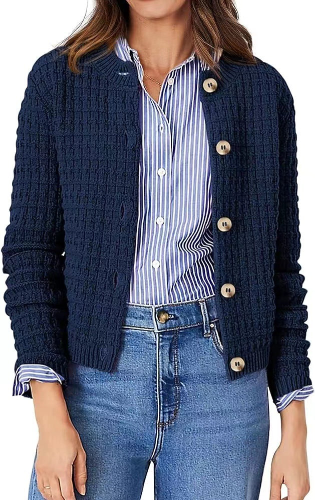 Women's Temperament Crew Neck Knitted Sweater Coat