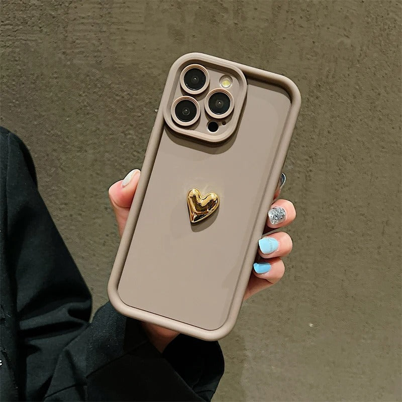 Frosted Three-dimensional Electroplating Golden Love All-inclusive Phone Case