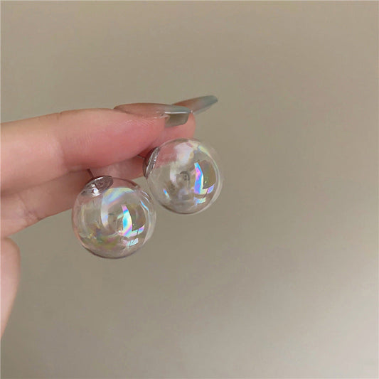 Colorful Glass Round Transparent Stud Earrings