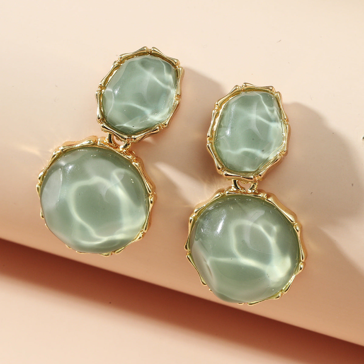 Asymmetric Light Green Creative Water Pattern Irregular Oval Earrings