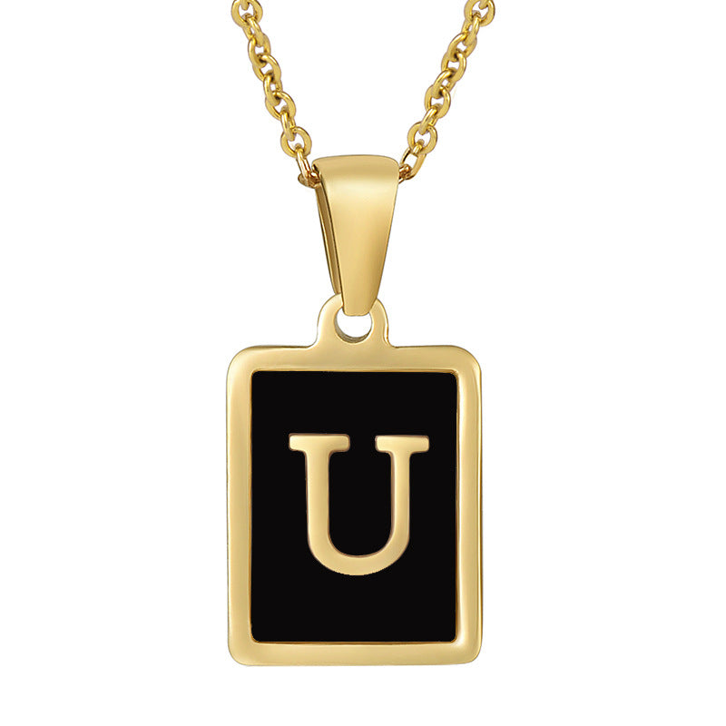 18K Gold Stainless Steel Square Letter Necklace For Women