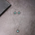 Female Fashion Personality Distressed Metal Hollow Flower Turquoise Necklace And Earrings Suite